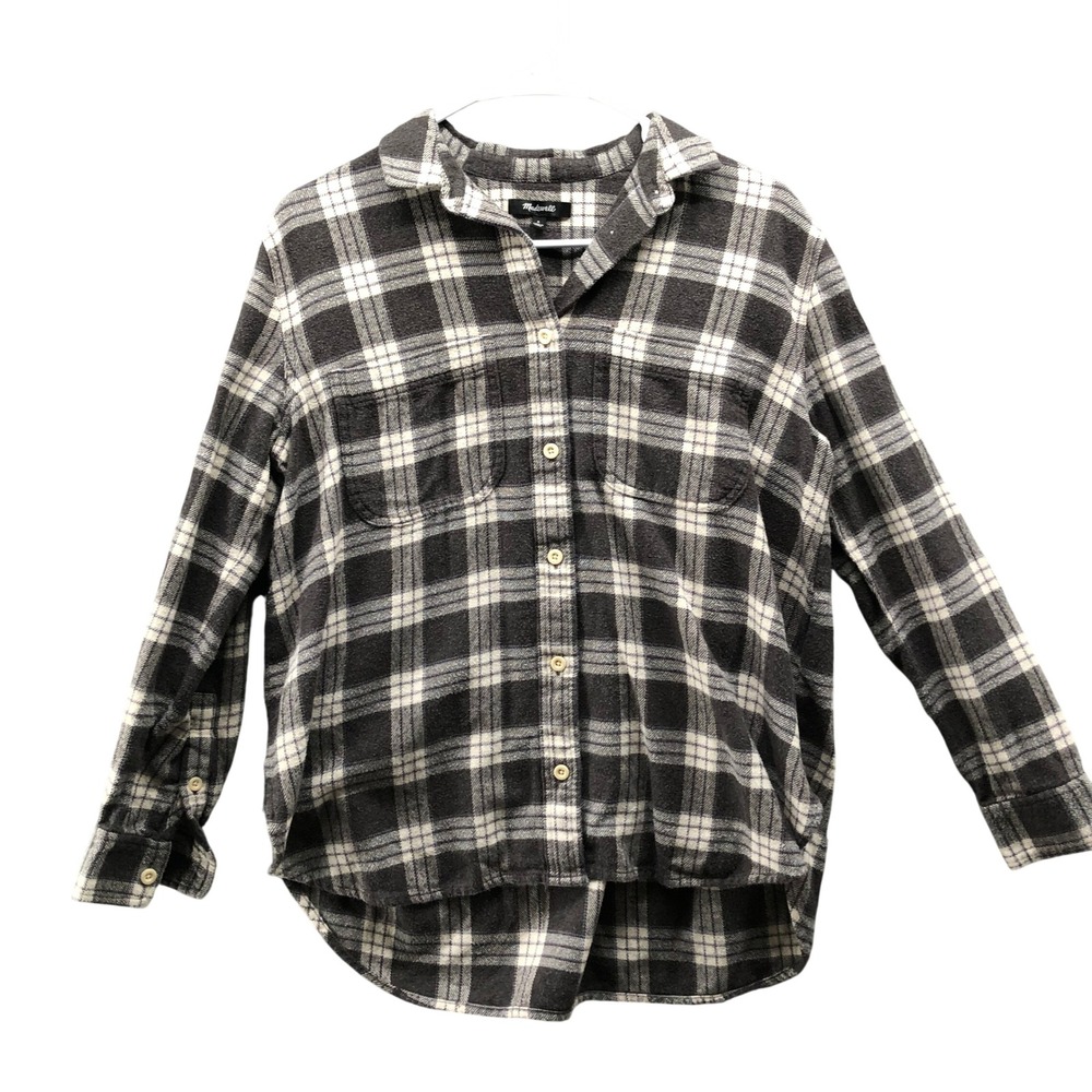 Madewell Flannel Over Shirt Womens S Brown Plaid Cotton Button Front
